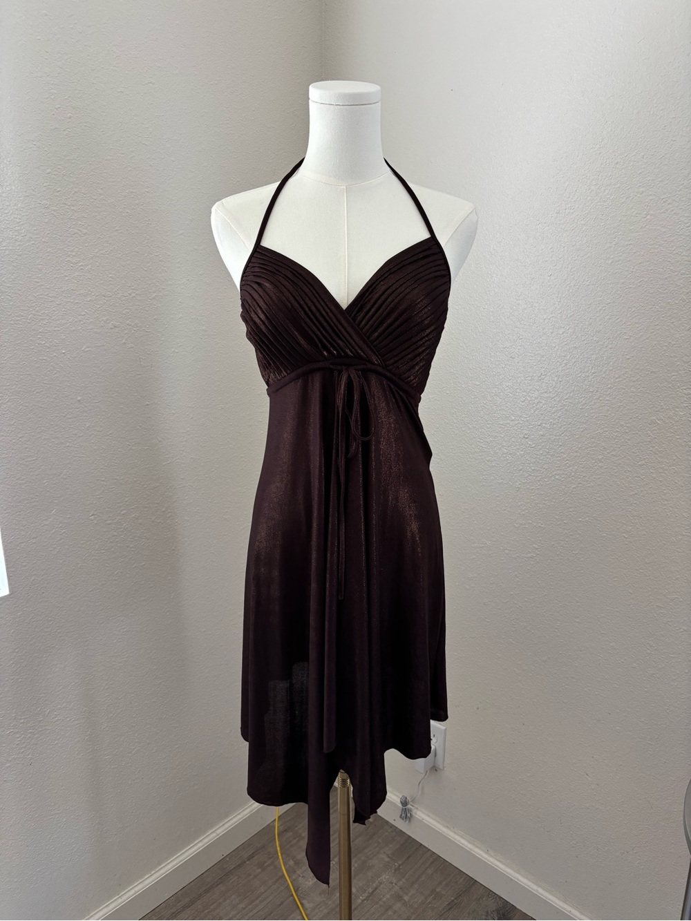 Kirin. Kirin Brown Shimmer Halter Mini Dress (S)